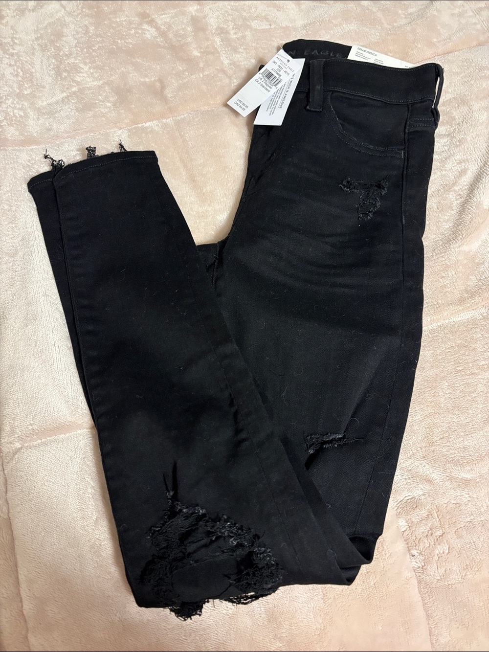 American Eagle Black Denim Distressed Jeans with Stretch.